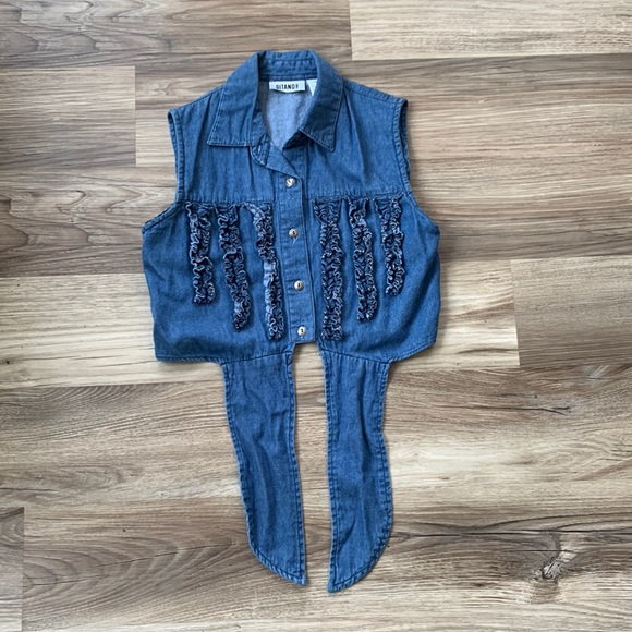Vintage Gitano Denim Jean Crop Top Shirt Button Up S Small Blue Croptop Classic - Picture 2 of 7